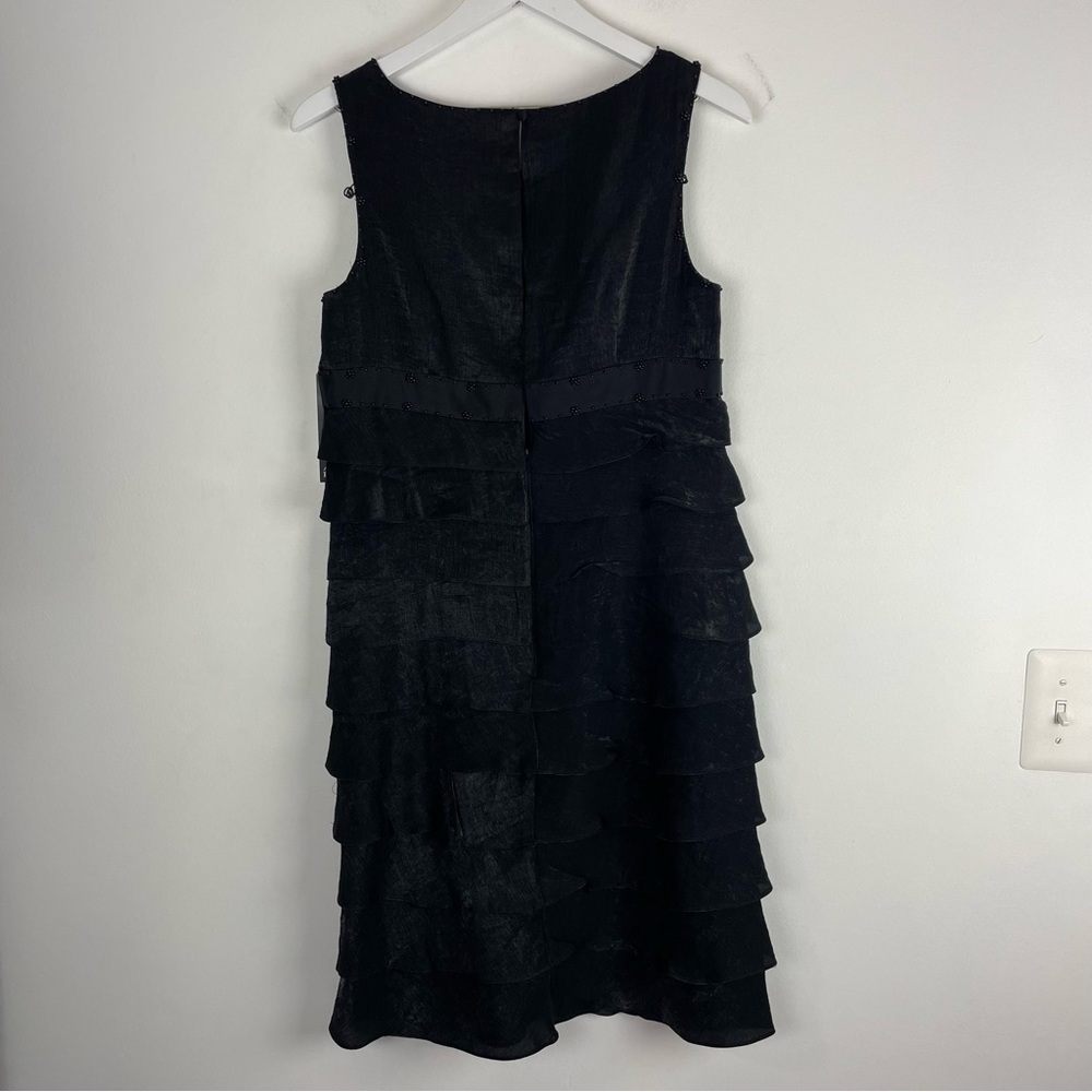NWT Adrianna Papell Black Cocktail Dress Tiered Ruffle Sleeveless Beaded Neck - Picture 3 of 12